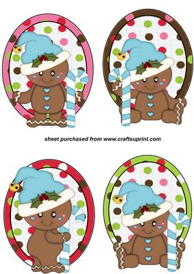 4 Blue Christmas Gingerbread Toppers