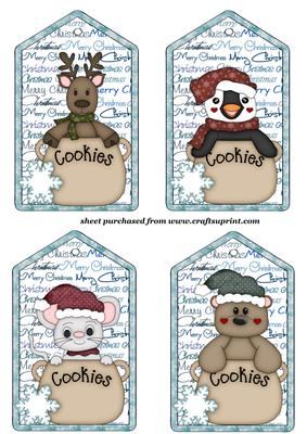 4 Critter Cookies Blue Tag Toppers