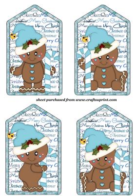 4 Gingerbread Blue Tag Toppers