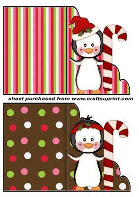 2 Christmas Penguins Cut and Fold Cards