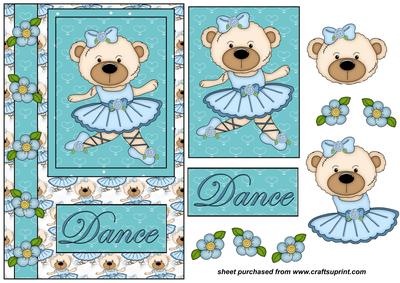Blue Ballet Bear Card Front