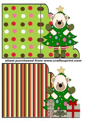 2 Green Christmas Tree Teddy Quick Cards