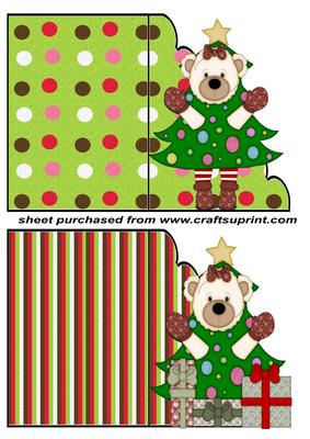 2 Red Teddy Christmas Tree Cards