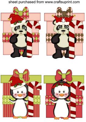 4 Christmas Present Critters Toppers