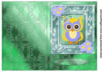 Green and Purple Floral Owl Cut and Fold Card