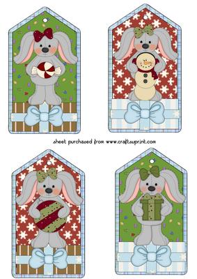 4 Christmas Bunny Tag Toppers
