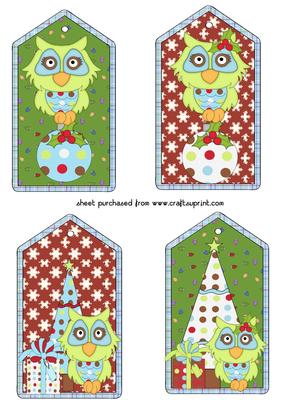 4 Christmas Owls Tag Toppers
