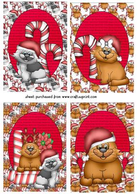 4 Red Cat Christmas Toppers