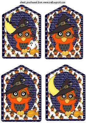 4 Halloween Owl Tag Toppers