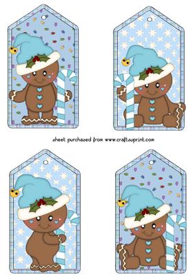 4 Christmas Gingerbread Tag Toppers