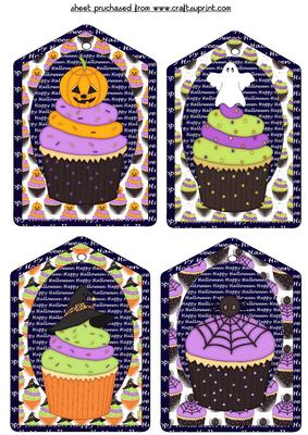 4 Halloween Cupcake Tag Toppers