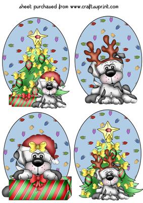4 Cute Christmas Puppy Oval Toppers