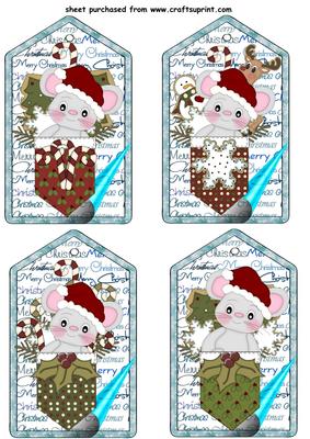 4 Blue Christmas Pocket Mouse Tag Toppers
