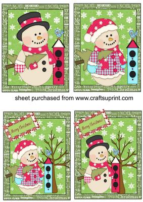 4 Green Christmas Snowman Toppers