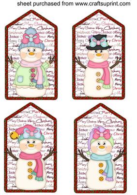 4 Pink Snow Girl Tag Toppers
