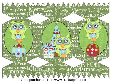 Green Christmas Owls Cracker Card