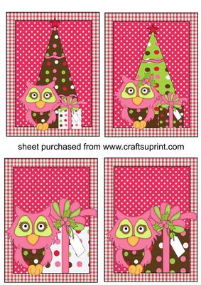 4 Pink Christmas Owls Toppers