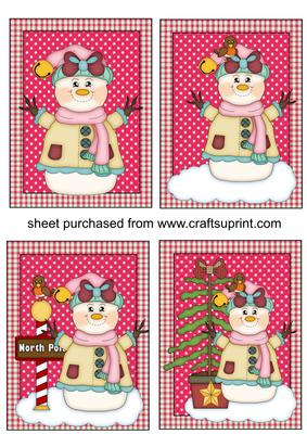 4 Pink Christmas Snow Woman Toppers