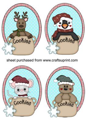 4 Christmas Critter Cookie Jar Oval Toppers