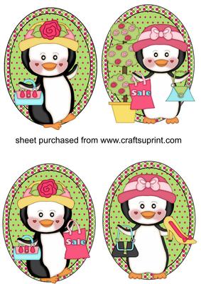 4 Pink Penguin Love to Shop Toppers