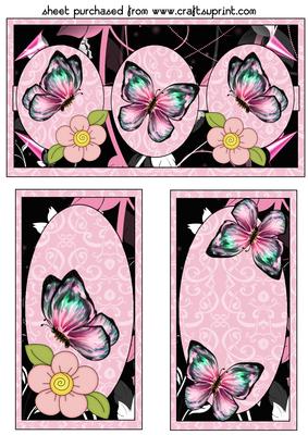 3 Pink and Black Butterfly Toppers