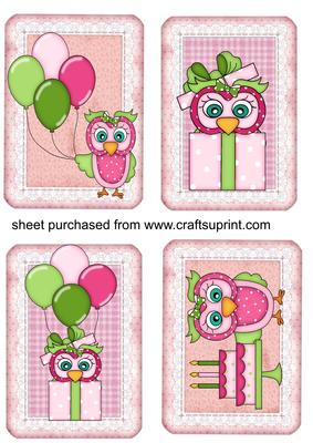 4 Pink Birthday Owl Toppers