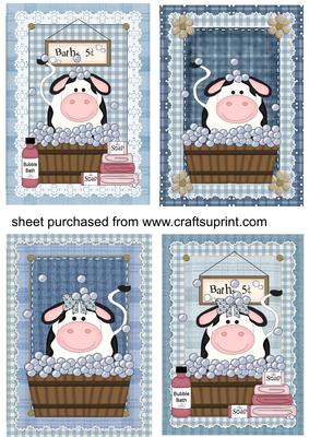 4 Blue Cute Cow in Tub Toppers