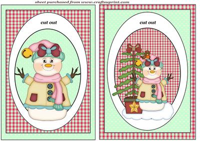 2 Pink Snow Woman Dangler Card Fronts