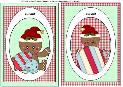 2 Christmas Gingerbread Baubles Dangler Card Fronts