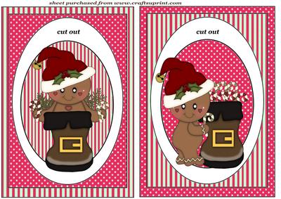 2 Christmas Gingerbread Boot Dangler Card Fronts