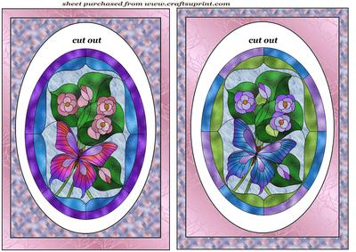 2 Stained Glass Floral Butterfly Dangler Card Fronts