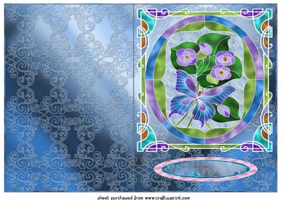 Blue Stained Glass Butterfly Cut and Fold Card