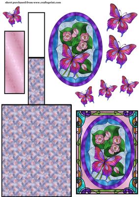 Pink Stained Glass Floral Butterfly Easel Card 1