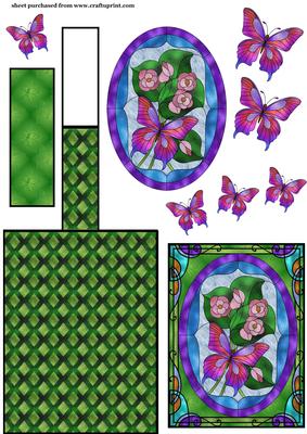 Green Stained Glass Floral Butterfly Easel Card