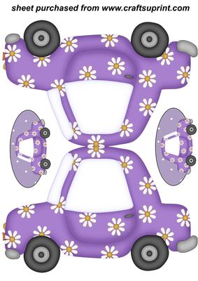 Purple Funky Daisy Car Shaped Card