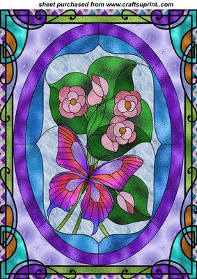 Floral Butterfly Stained Glass Window Topper 2