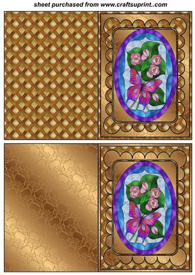 2 Gold Stained Glass Floral Butterfly Notelets