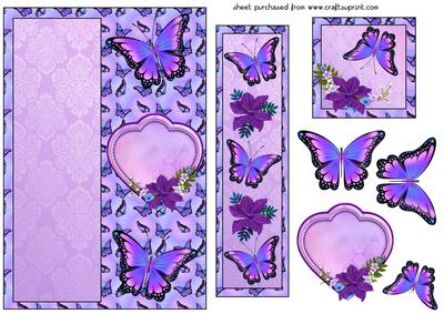 Purple Floral Butterfly Bookmark Card Front