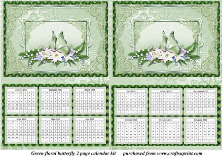 Green Floral Butterfly 2 Page Calendar Mini Kit