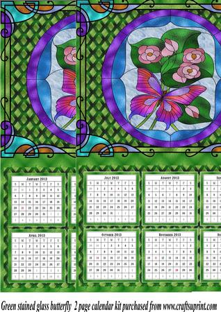 Green Stained Glass Butterfly 2 Page Calendar Mini Kit