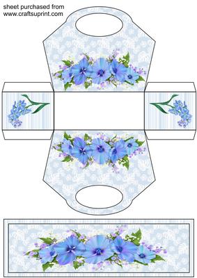 Blue Floral Gift Bag and Topper/bookmark Sheet