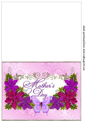 Pink Floral Butterfly Mothers Day Cut and Fold Card