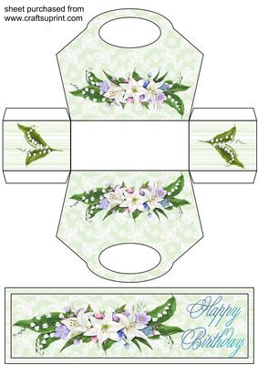 Green Lilies Birthday Gift Bag with Topper/bookmark Sheet