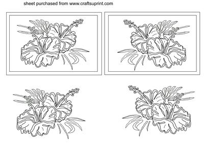 2 Framed and 2 Unframed Hibiscus Digital Stamps