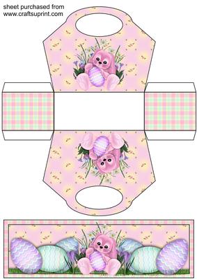 Pink Easter Bunny Gift Basket with Topper/bookmark 1