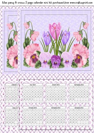 Lilac Pansy and Crocus 2 Page Calendar Mini Kit