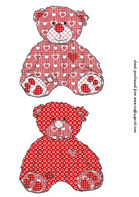 2 Red Hearts Scruffy Ted Toppers