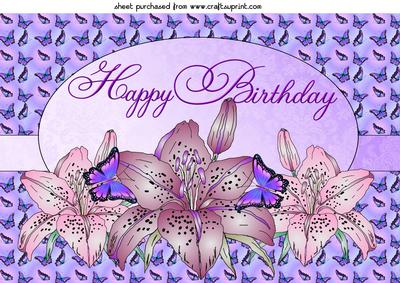Lilac Lilies and Butterfly Birthday Topper