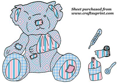 Pink and Blue Fred Bear Get Well Soon Topper Sheet