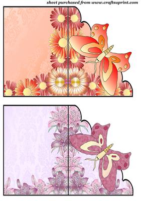Orange and Red Floral Butterfly Notelet Cards